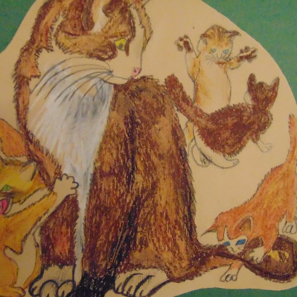 Mother Cat with Kittens, Original Pencil Sketch with Oil Pastels, 11.38x9.38 - Picture 7 of 8